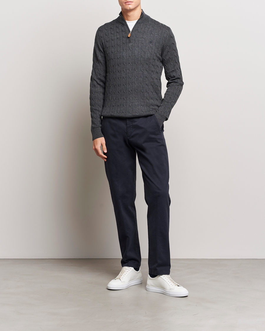 Herr | Tröjor | Morris | Merino Cable Half Zip Grey