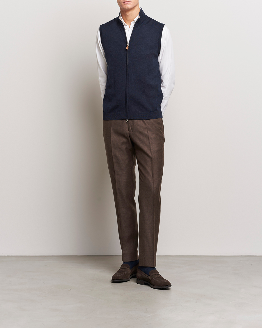 Herr | Tröjor | Morris | Merino Zip Vest Navy