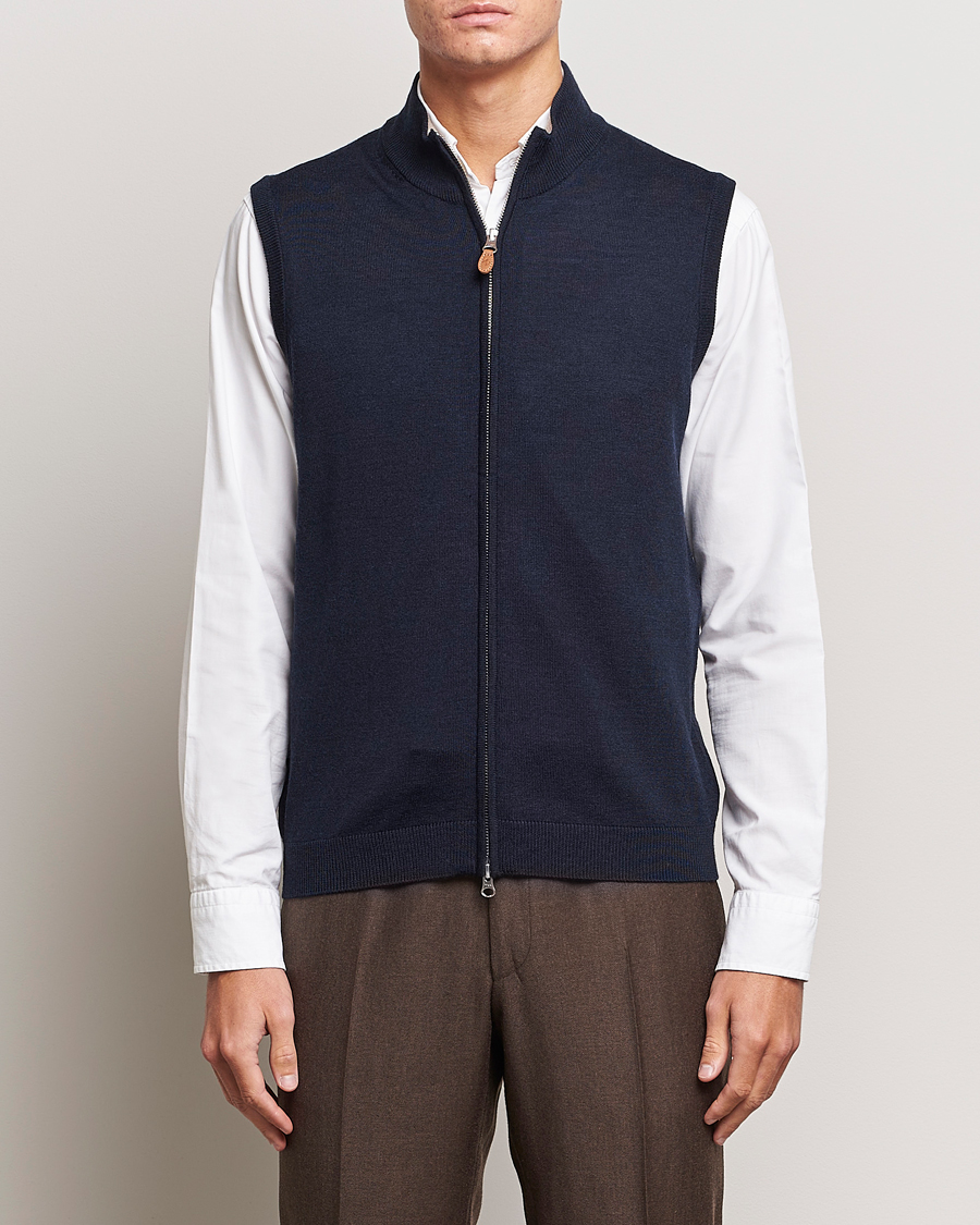Herr | Tröjor | Morris | Merino Zip Vest Navy