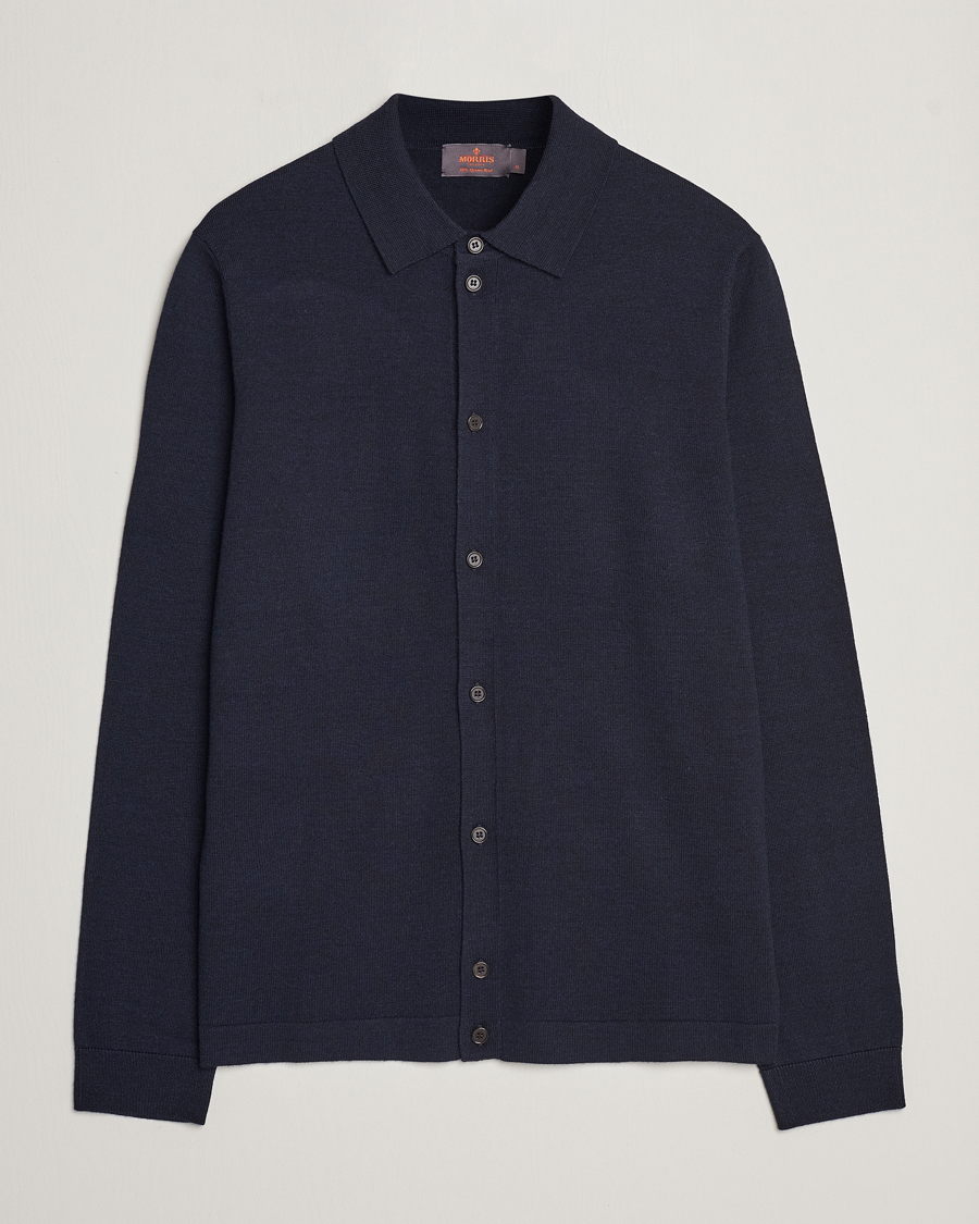 Herr | Tröjor | Morris | Merino Knitted Shirt Navy