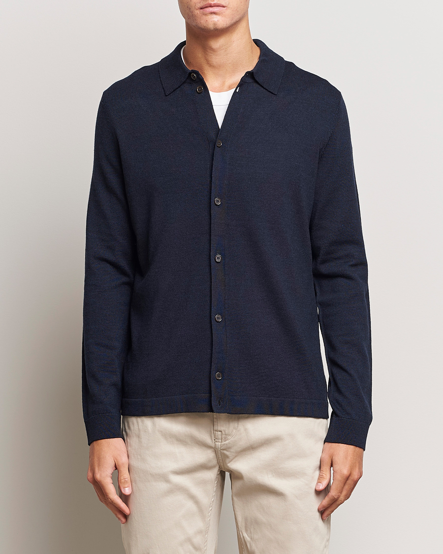 Herr | Tröjor | Morris | Merino Knitted Shirt Navy