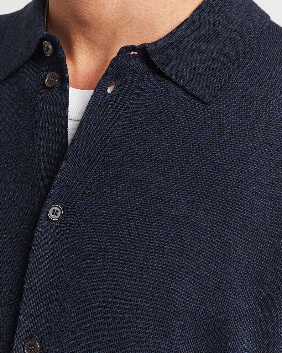 Herr | Tröjor | Morris | Merino Knitted Shirt Navy