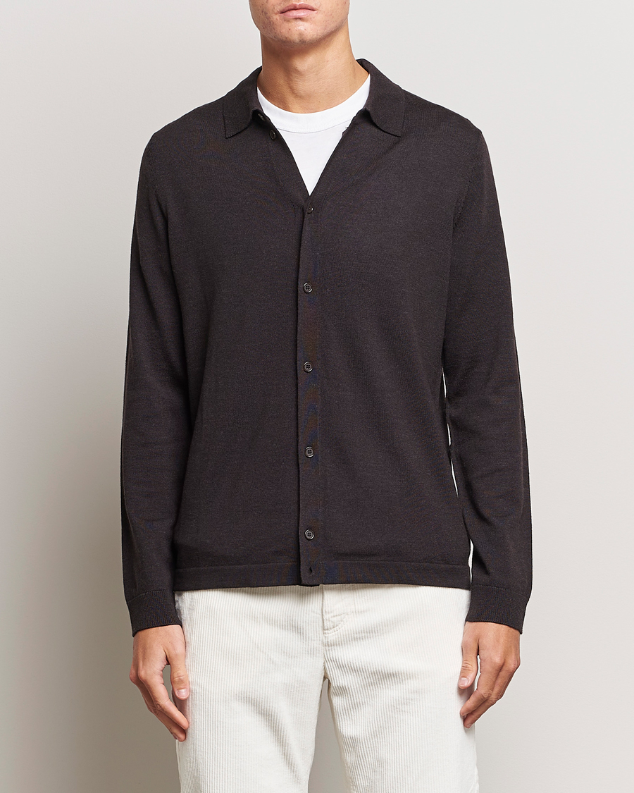 Herr | Tröjor | Morris | Merino Knitted Shirt Brown