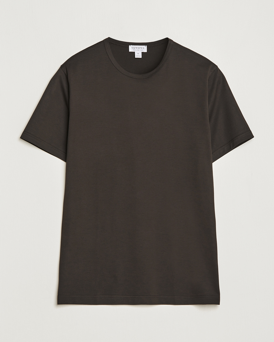 Herr | T-Shirts | Sunspel | Crew Neck Cotton Tee Coffee