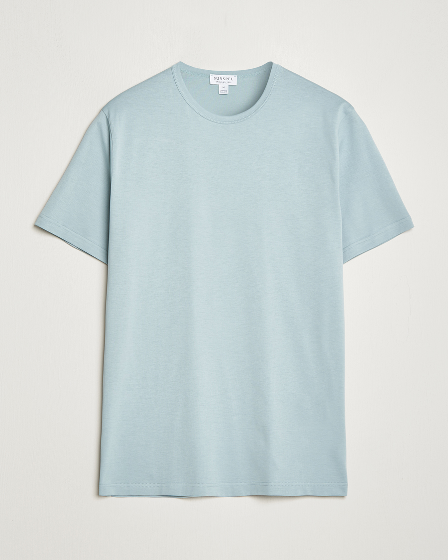 Herr | T-Shirts | Sunspel | Crew Neck Cotton Tee Blue Sage
