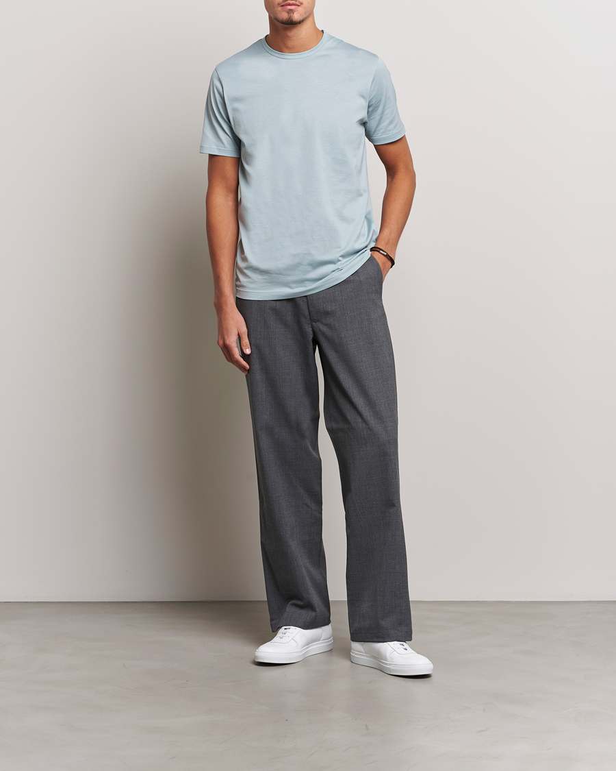Herr | T-Shirts | Sunspel | Crew Neck Cotton Tee Blue Sage