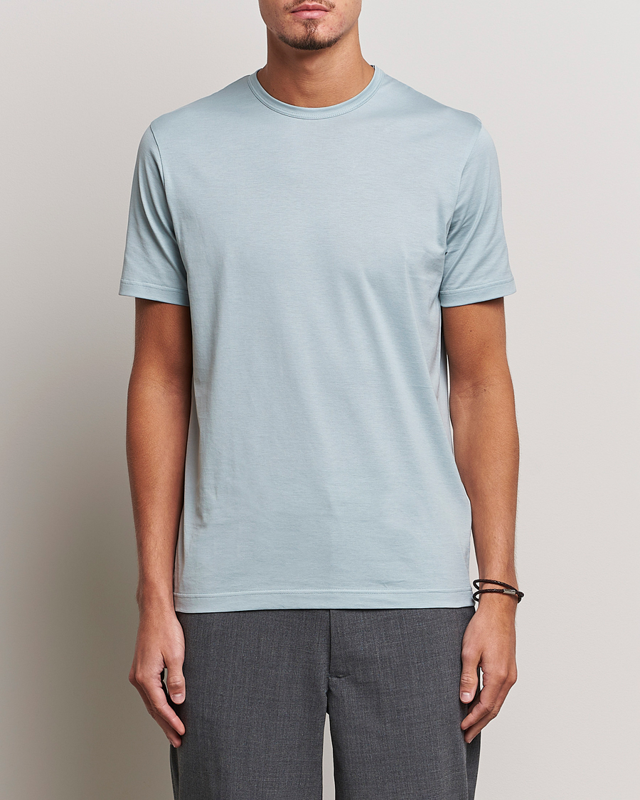 Herr |  | Sunspel | Crew Neck Cotton Tee Blue Sage
