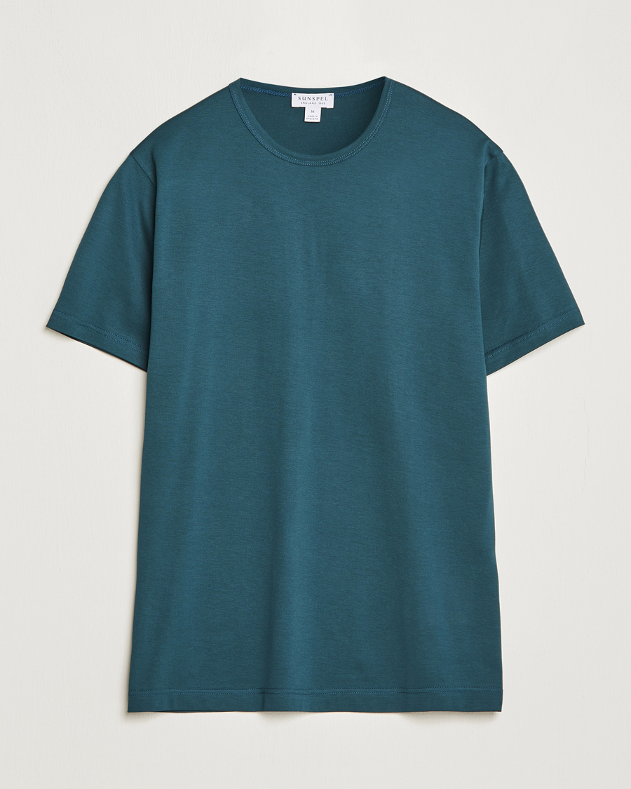 Herr | T-Shirts | Sunspel | Crew Neck Q82 Cotton T-Shirt Peacock