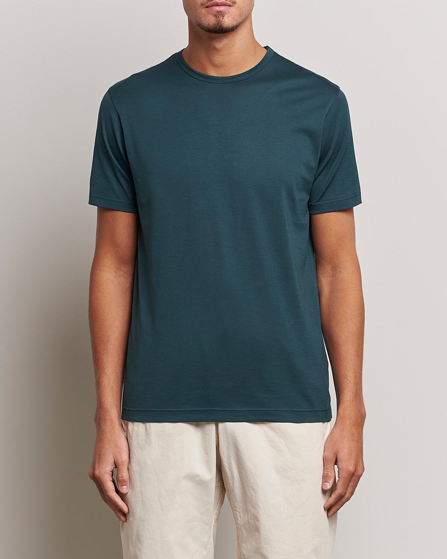 Herr | Kortärmade t-shirts | Sunspel | Crew Neck Cotton Tee Peacock