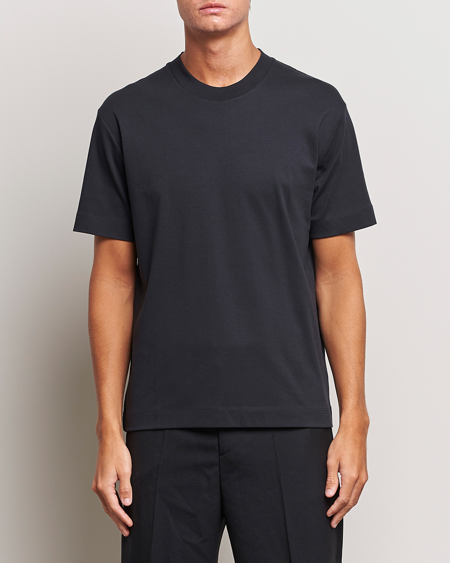 Herr | T-Shirts | Sunspel | Heavyweight Mock Neck T-Shirt Black