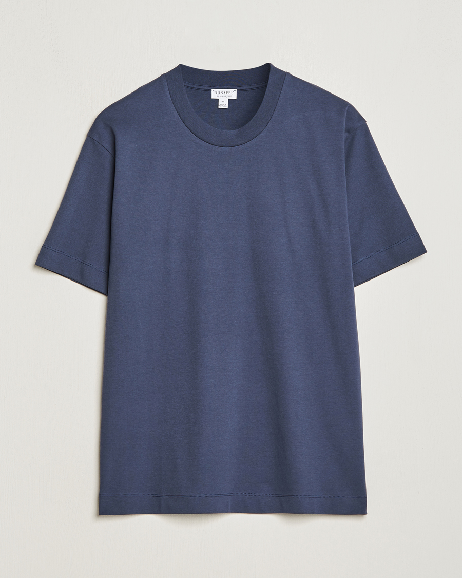 Herr | T-Shirts | Sunspel | Heavyweight Mock Neck T-Shirt Navy