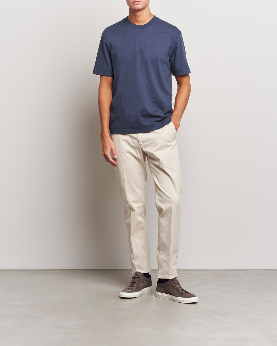 Herr | T-Shirts | Sunspel | Heavyweight Mock Neck T-Shirt Navy