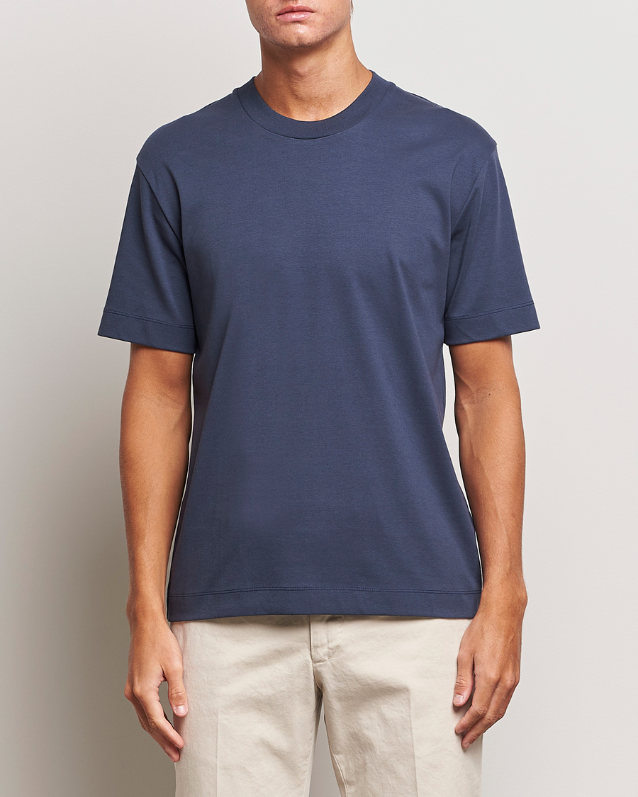 Herr | T-Shirts | Sunspel | Heavyweight Mock Neck T-Shirt Navy