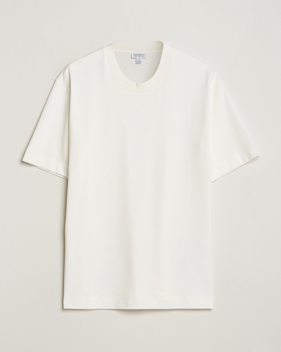 Herr | T-Shirts | Sunspel | Heavyweight Mock Neck T-Shirt Ecru