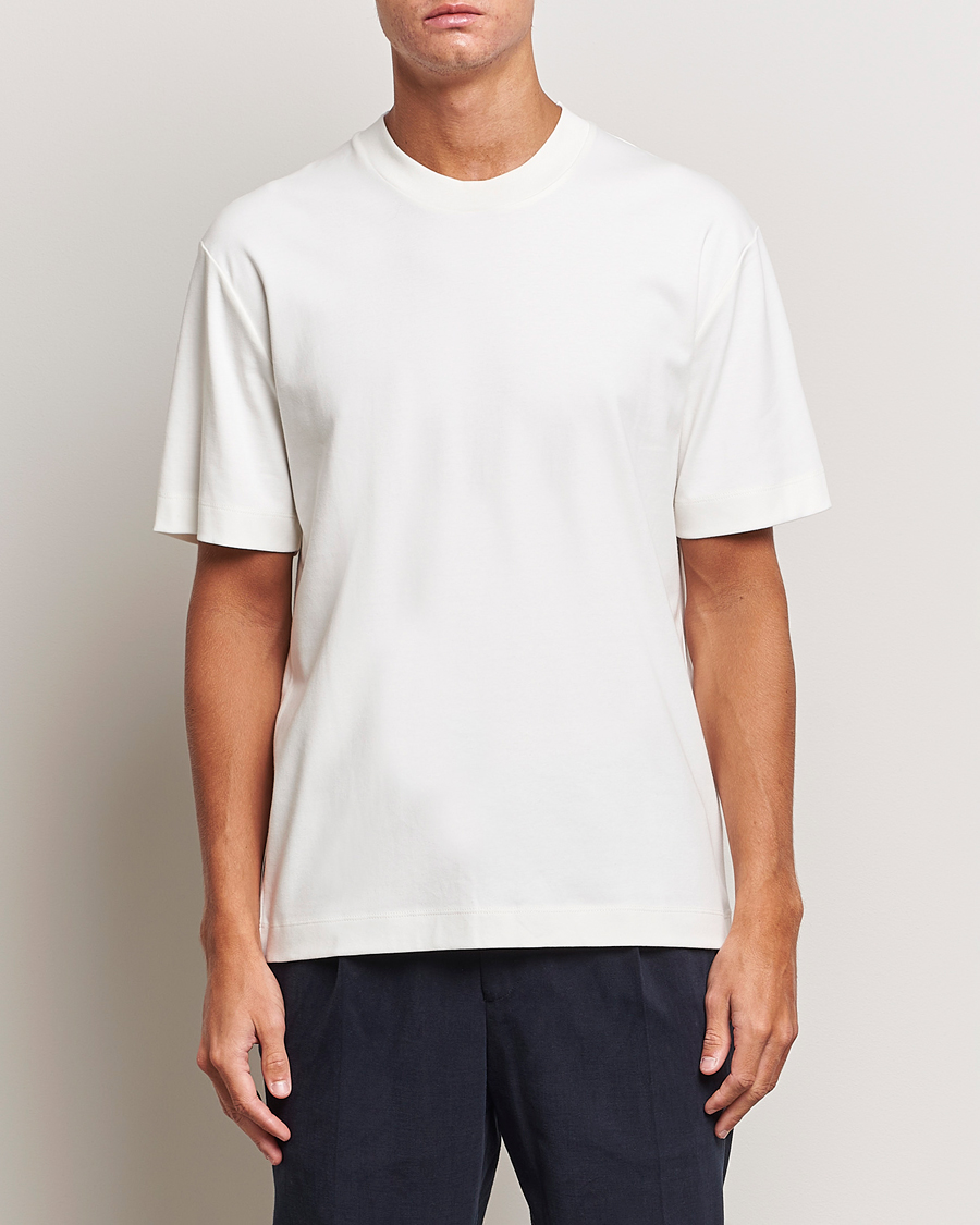 Herr | T-Shirts | Sunspel | Heavyweight Mock Neck T-Shirt Ecru