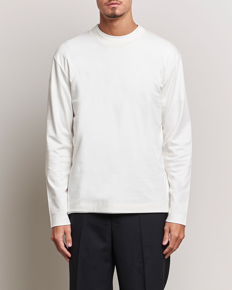 Herr |  | Sunspel | Heavyweight Mock Neck Long Sleeve T-Shirt Ecru
