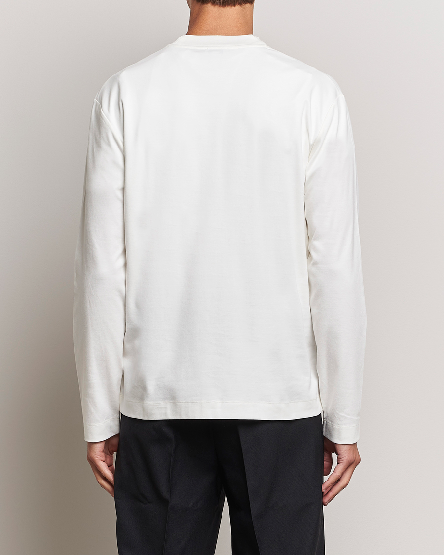 Herr | T-Shirts | Sunspel | Heavyweight Mock Neck Long Sleeve T-Shirt Ecru