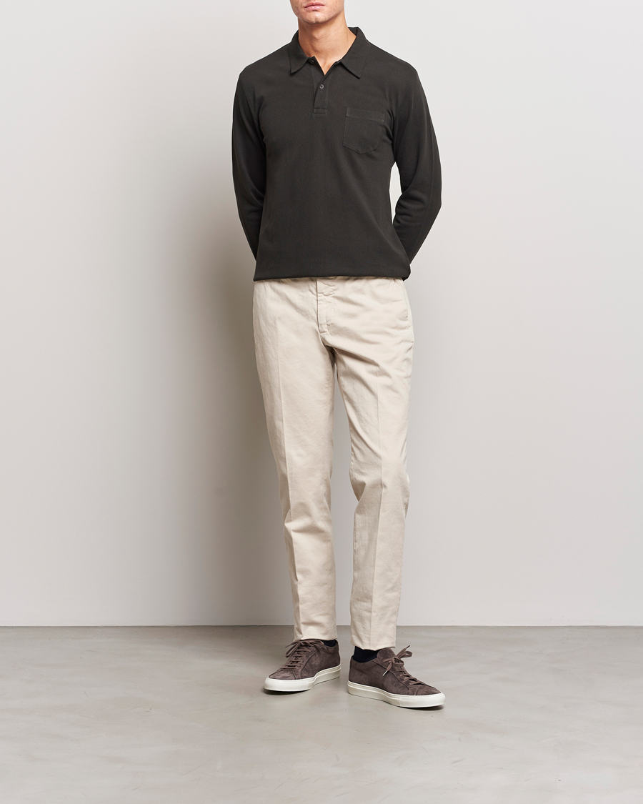 Herr | Tröjor | Sunspel | Long Sleeve Riviera Polo Shirt Coffee