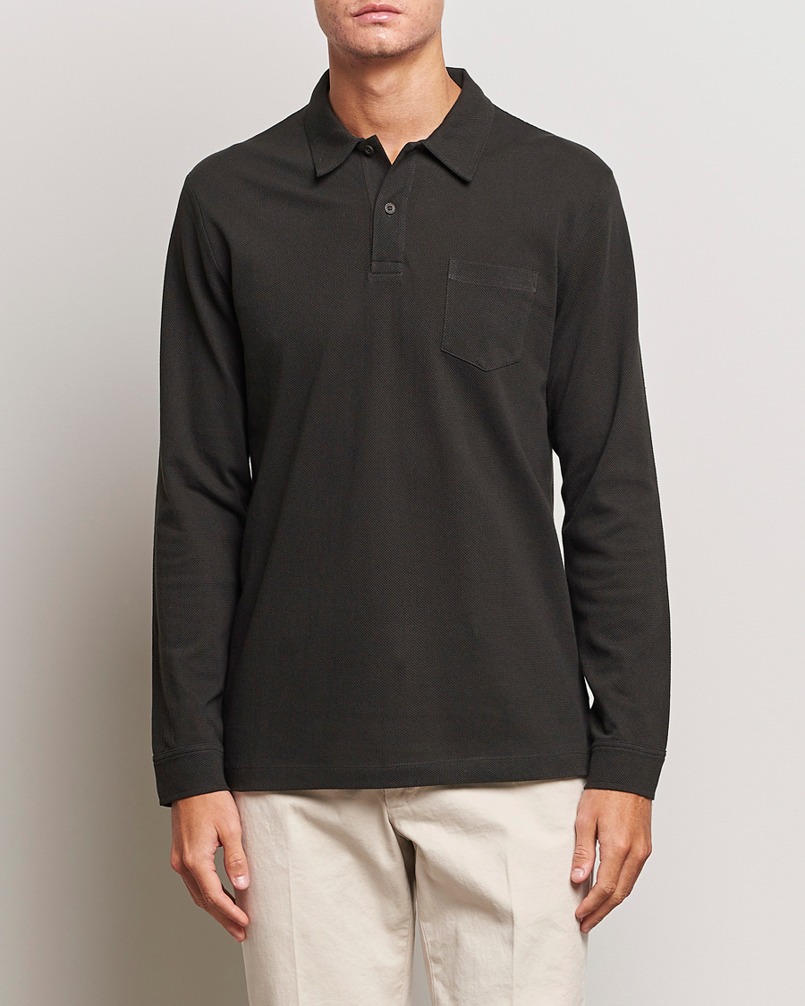 Herr | Tröjor | Sunspel | Long Sleeve Riviera Polo Shirt Coffee