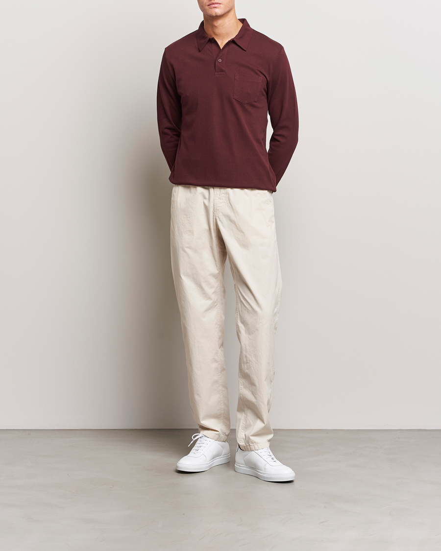 Herr | Tröjor | Sunspel | Long Sleeve Riviera Polo Shirt Maroon