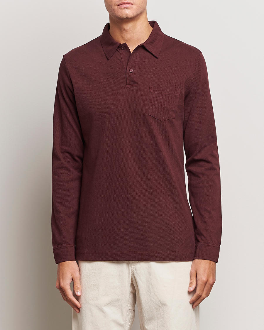 Herr | Långärmade pikéer | Sunspel | Long Sleeve Riviera Polo Shirt Maroon