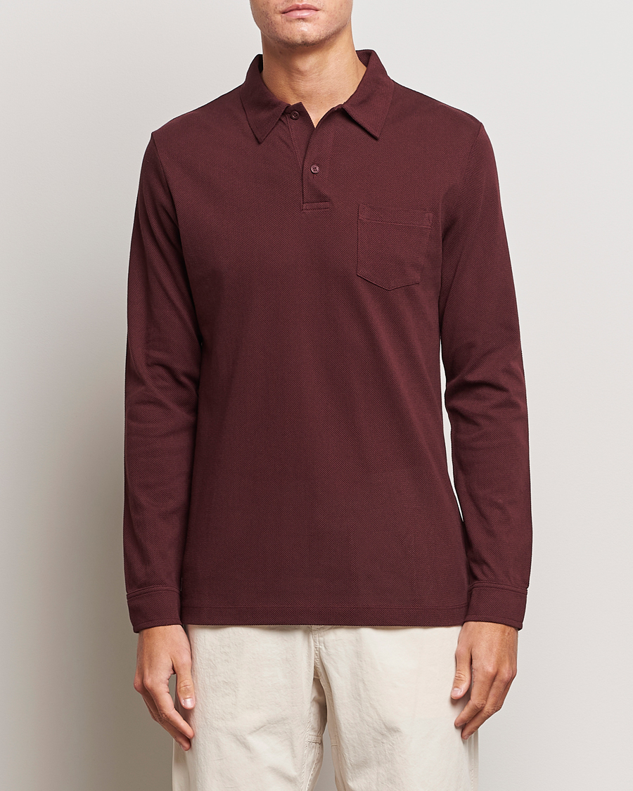 Herr | | Sunspel | Long Sleeve Riviera Polo Shirt Maroon