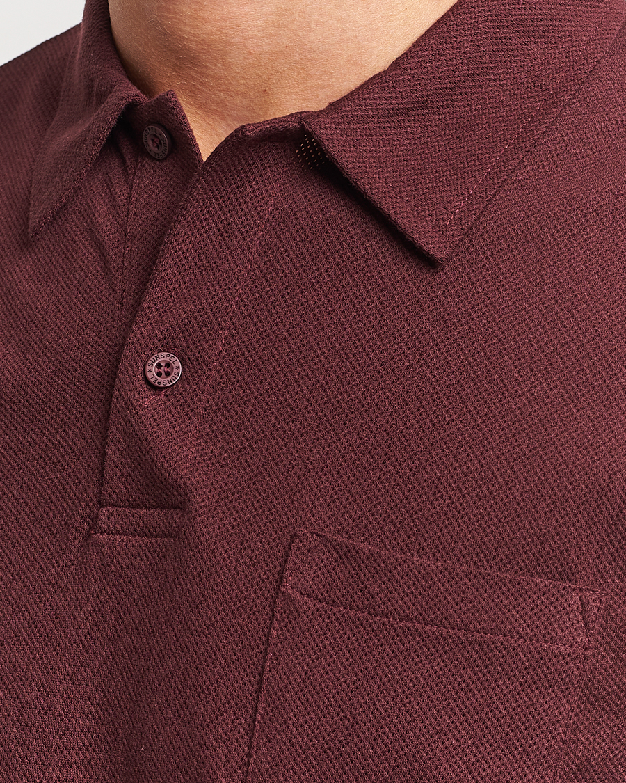 Herr | Tröjor | Sunspel | Long Sleeve Riviera Polo Shirt Maroon