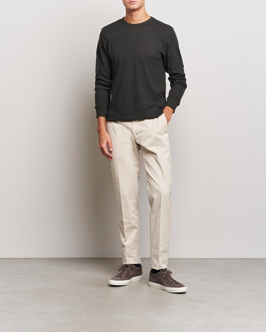 Herr | T-Shirts | Sunspel | Long Sleeve Waffle T-Shirt Coffee