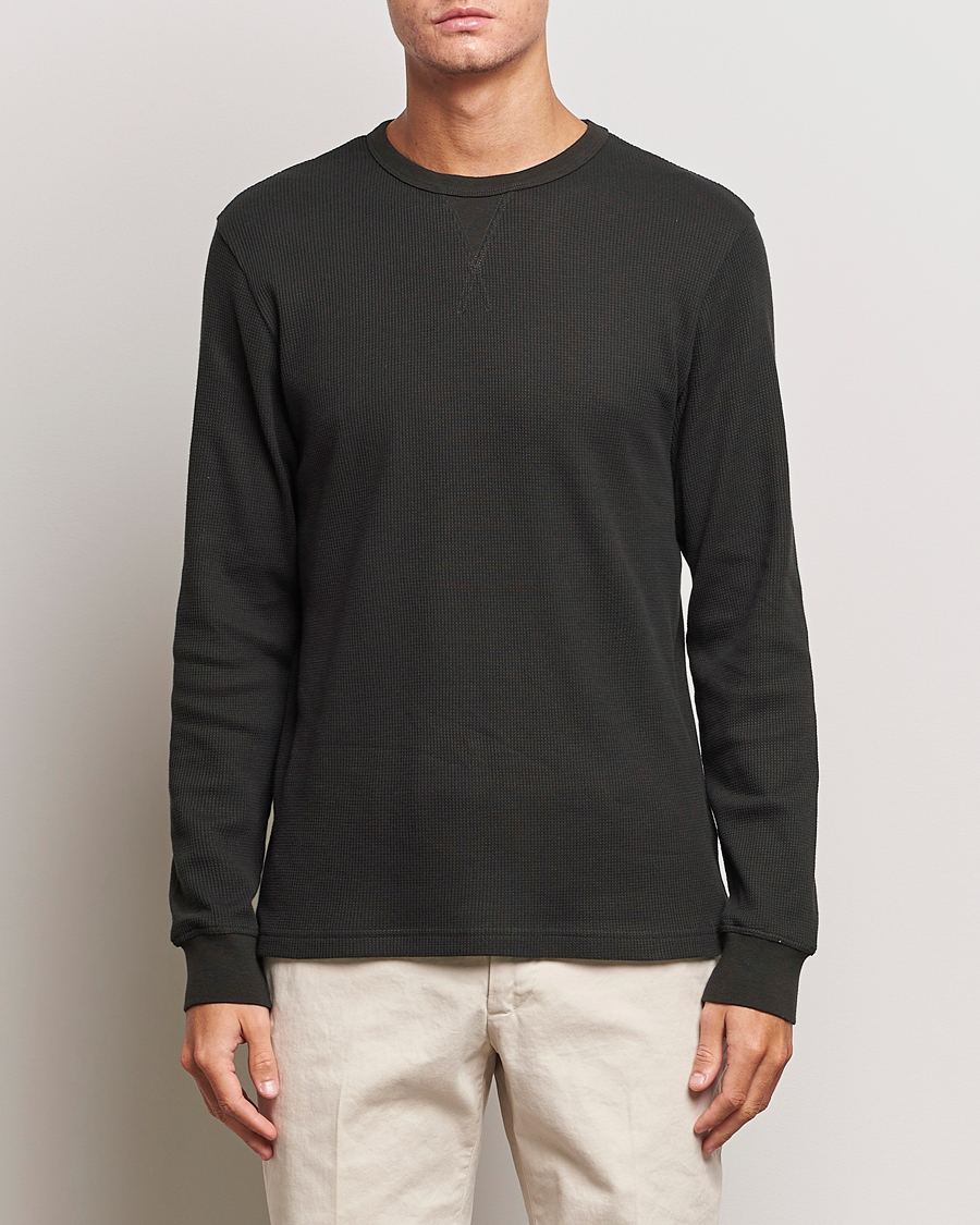 Herr | Långärmade t-shirts | Sunspel | Long Sleeve Waffle T-Shirt Coffee