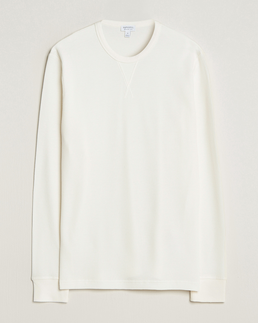 Herr | T-Shirts | Sunspel | Long Sleeve Waffle T-Shirt Ecru