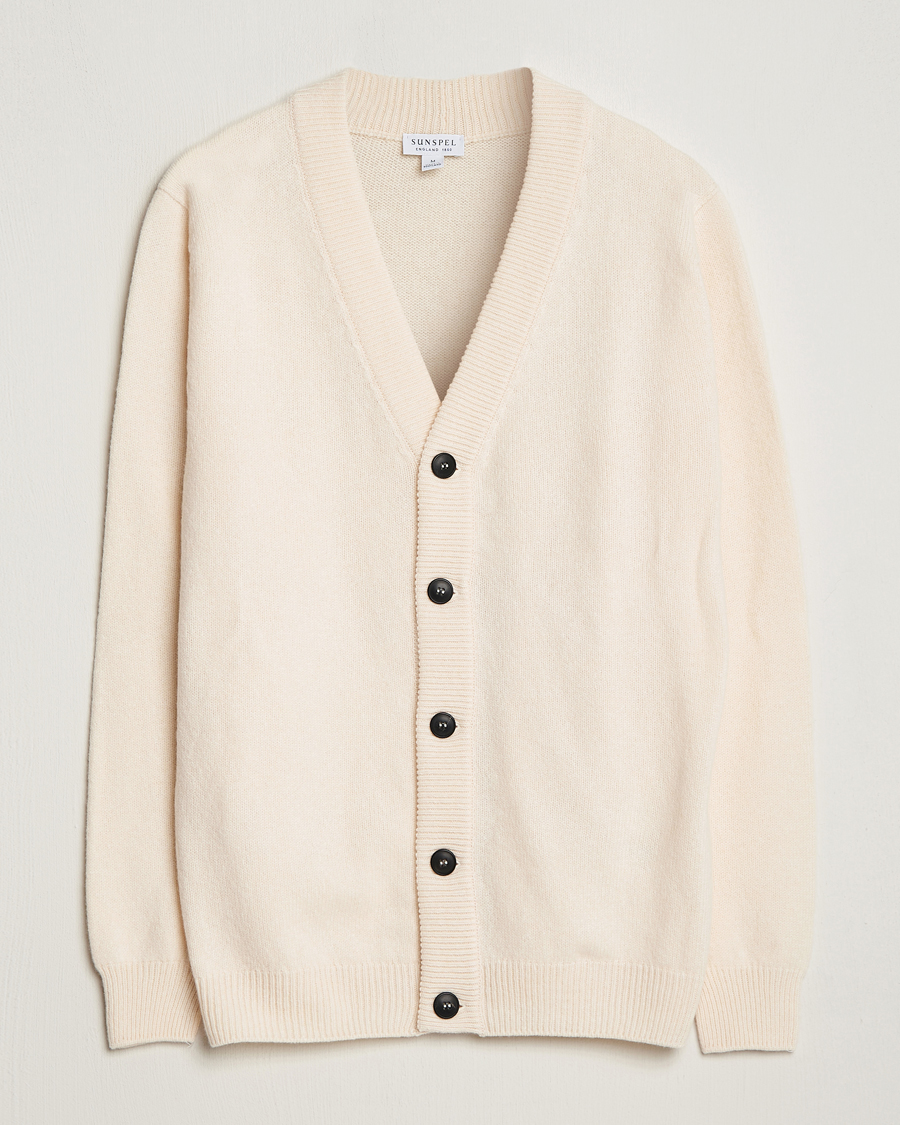 Herr | Tröjor | Sunspel | Lambswool Cardigan Ecru