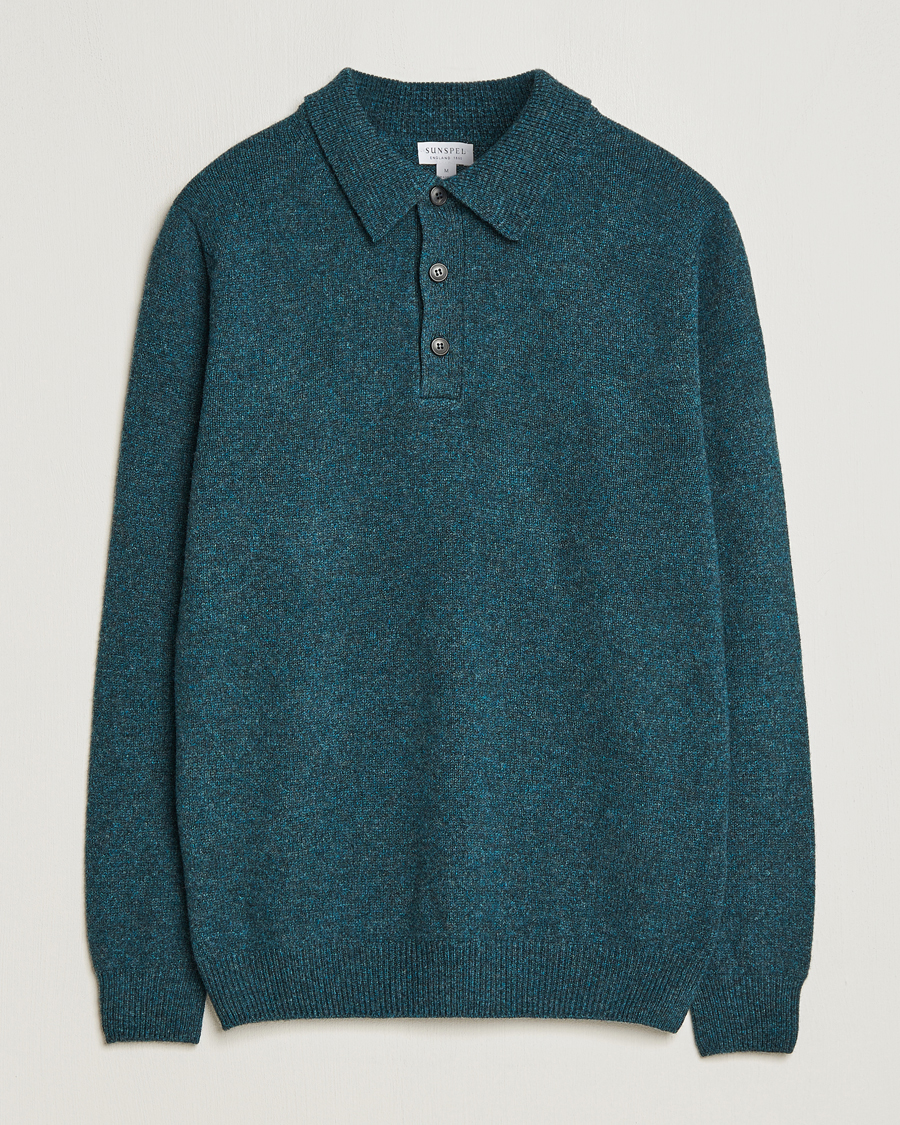 Herr | Tröjor | Sunspel | Lambswool Poloshirt Peacock