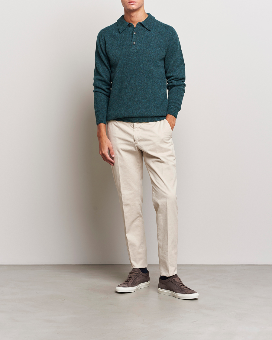 Herr | Tröjor | Sunspel | Lambswool Poloshirt Peacock
