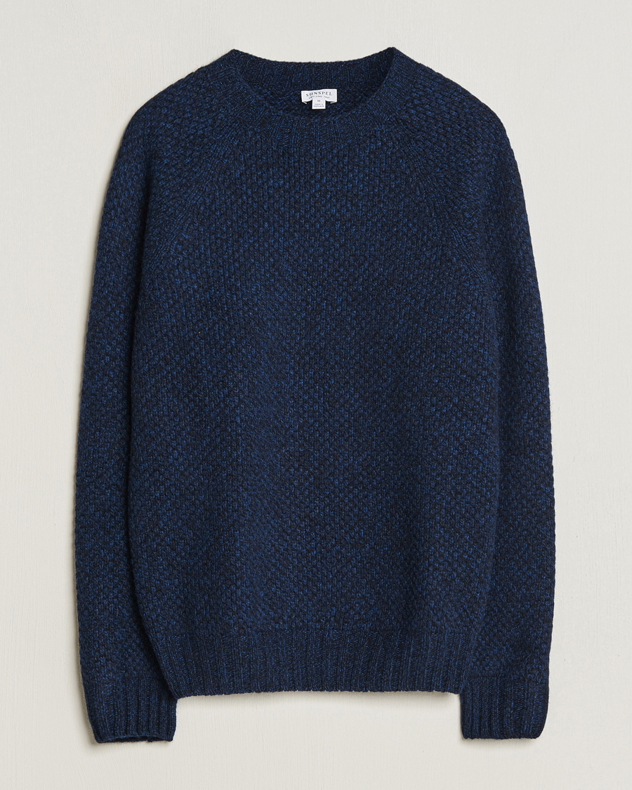 Herr | Tröjor | Sunspel | Textured Lambswool Jumper Bright Navy Twist