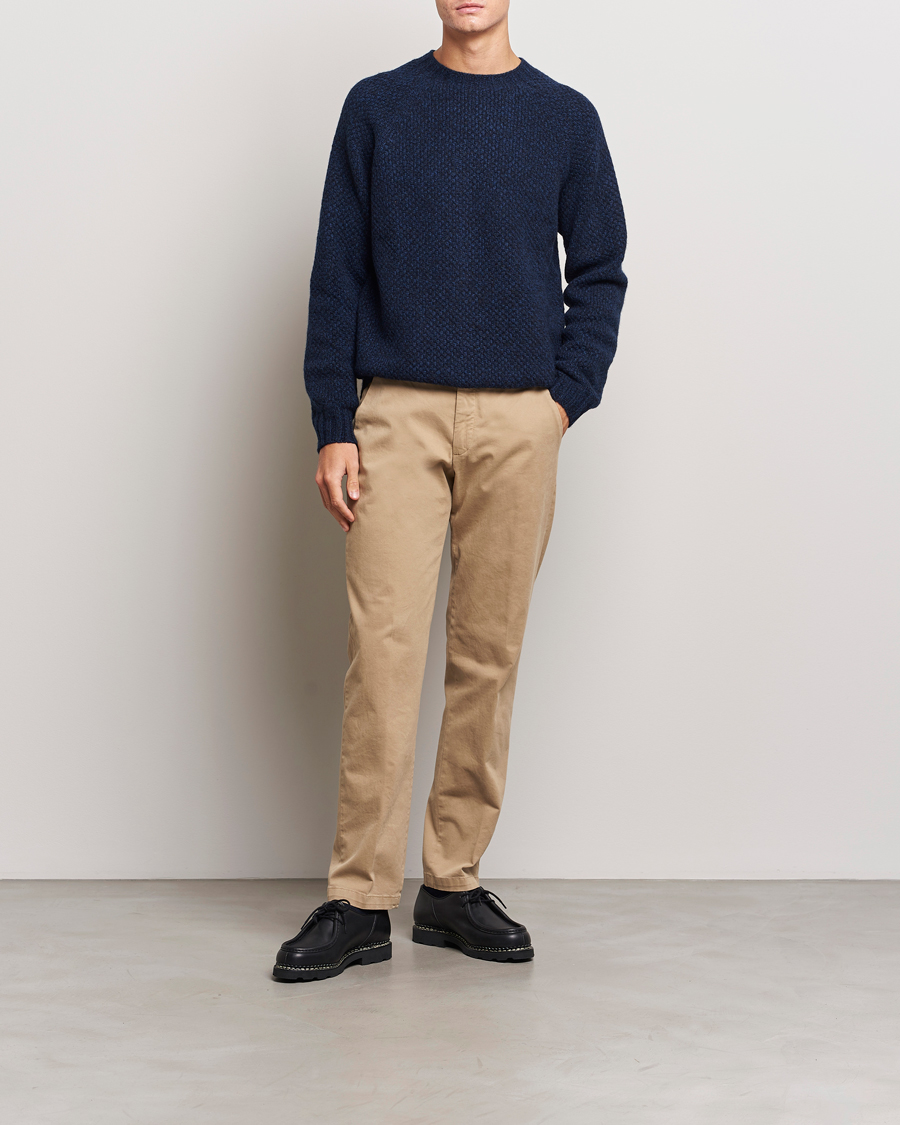 Herr | Tröjor | Sunspel | Textured Lambswool Jumper Bright Navy Twist