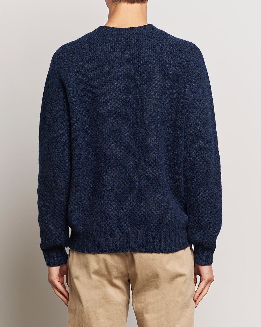 Herr | Tröjor | Sunspel | Textured Lambswool Jumper Bright Navy Twist