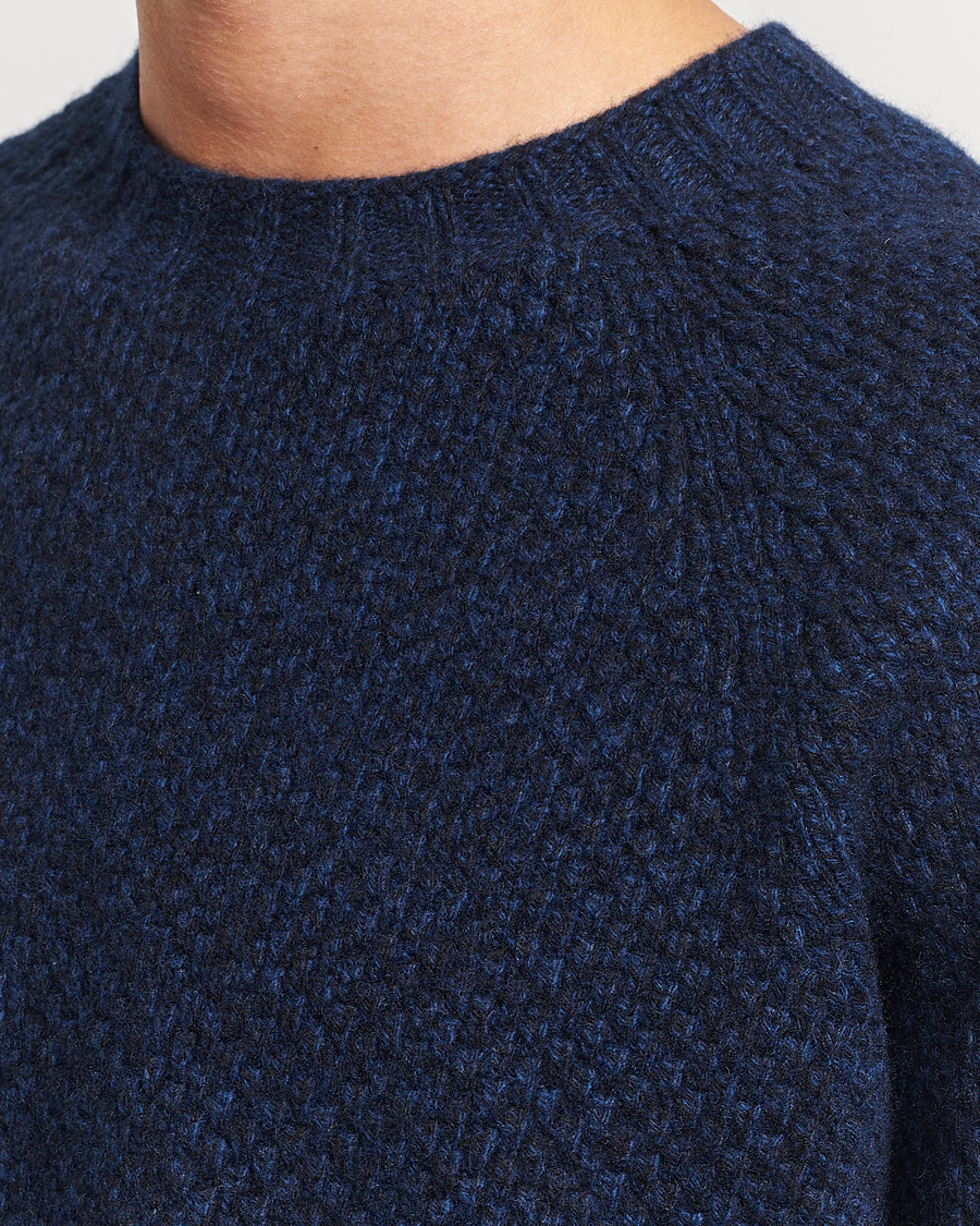 Herr | Tröjor | Sunspel | Textured Lambswool Jumper Bright Navy Twist