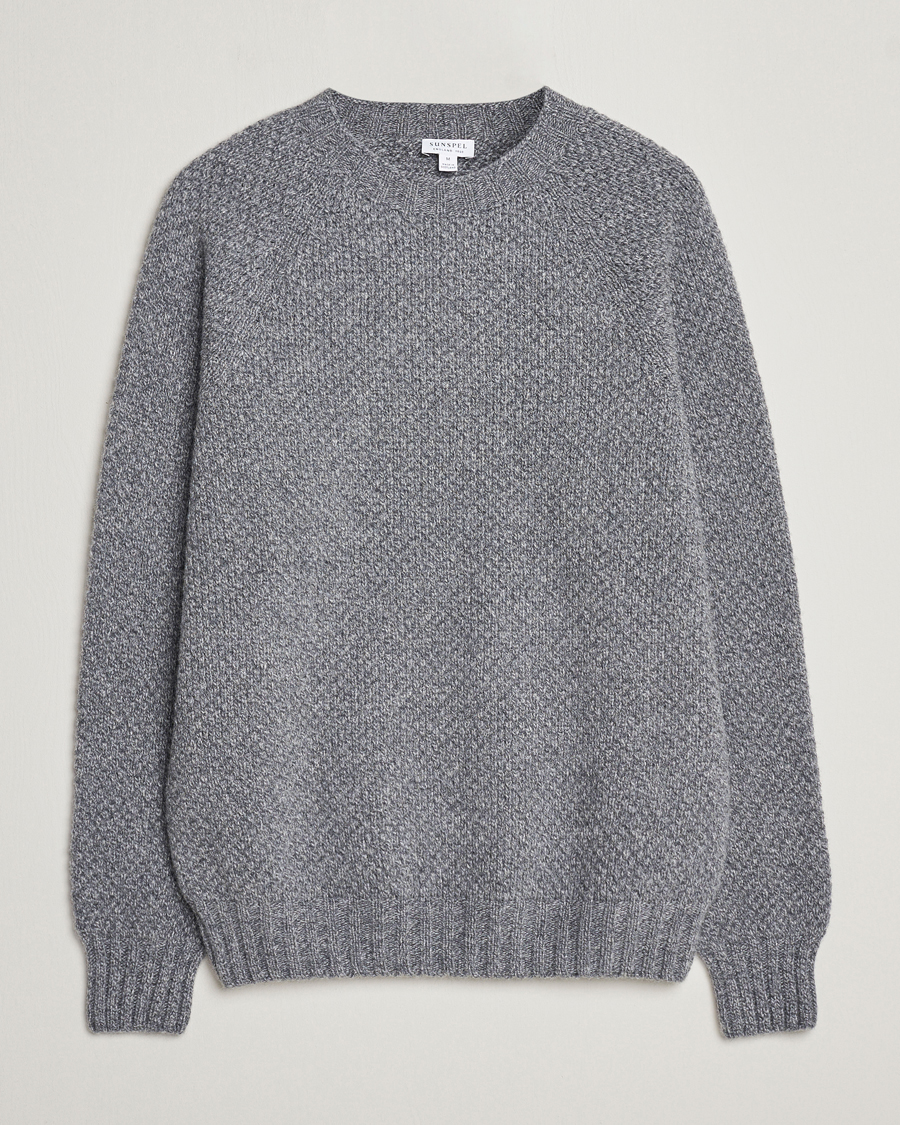 Herr | Tröjor | Sunspel | Textured Lambswool Jumper Mid Grey Twist