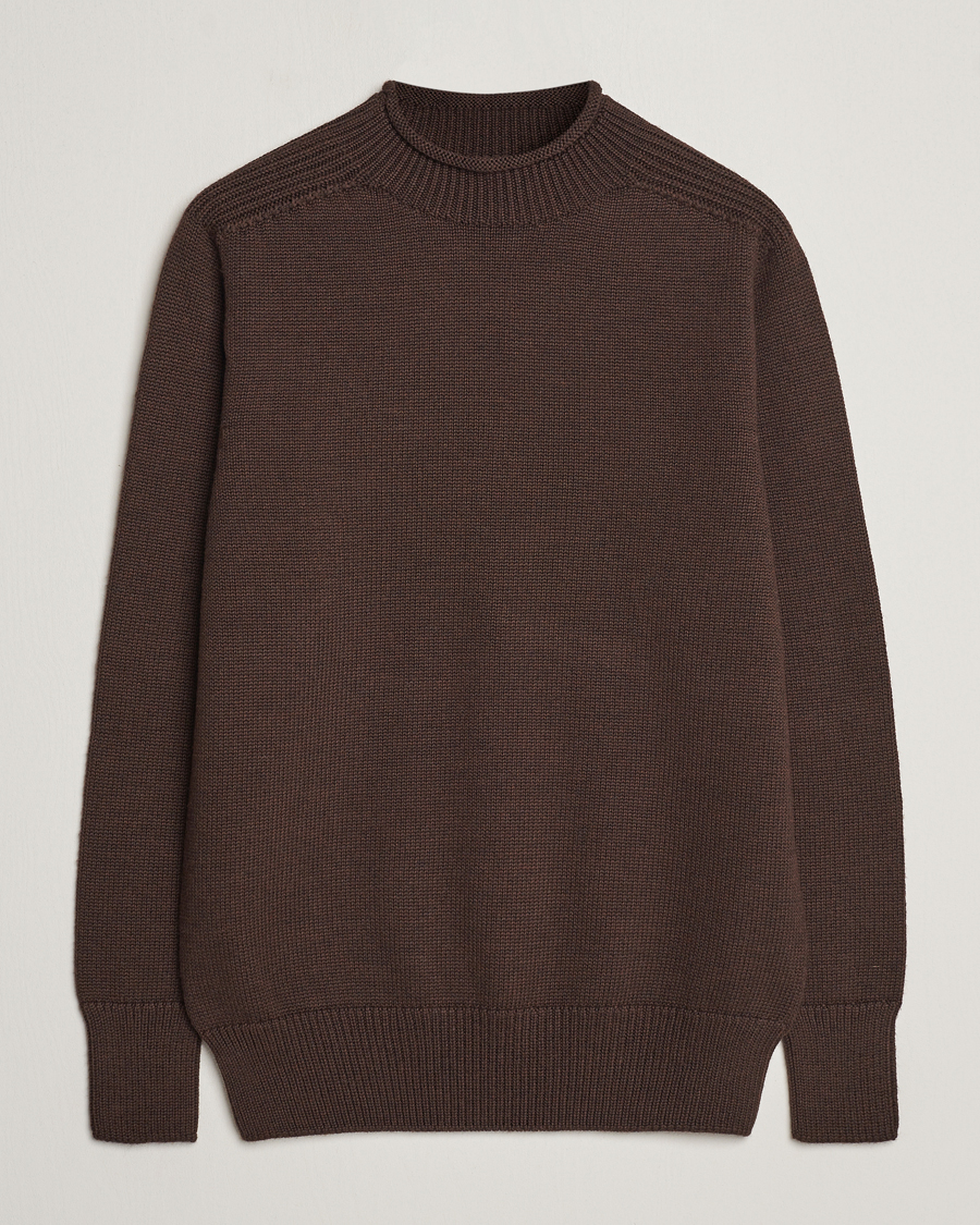 Herr | Tröjor | Sunspel | Fisherman Merino Jumper Coffee