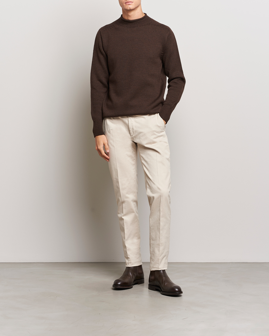 Herr | Tröjor | Sunspel | Fisherman Merino Jumper Coffee