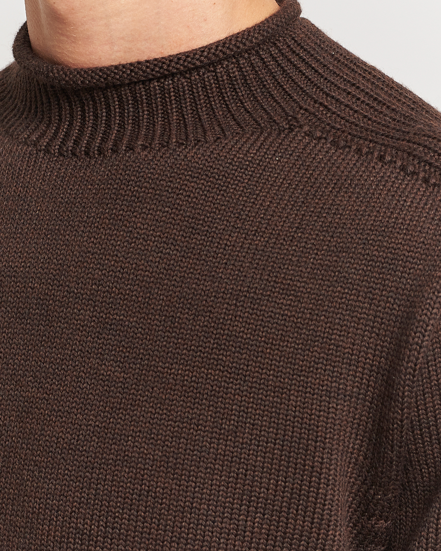Herr | Tröjor | Sunspel | Fisherman Merino Jumper Coffee