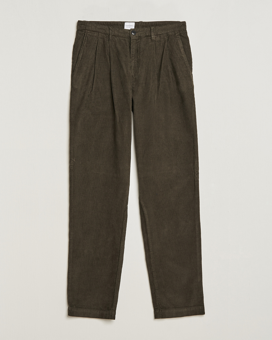 Herr | Byxor | Sunspel | Corduroy Double Pleat Trousers Coffee