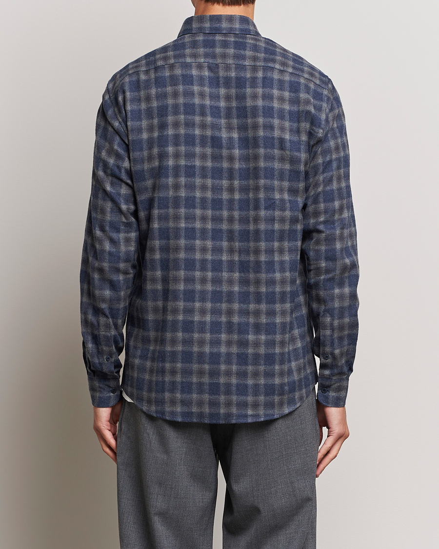 Herr | Skjortor | Sunspel | Brushed Cotton Flannel Shirt Grey/Blue Check