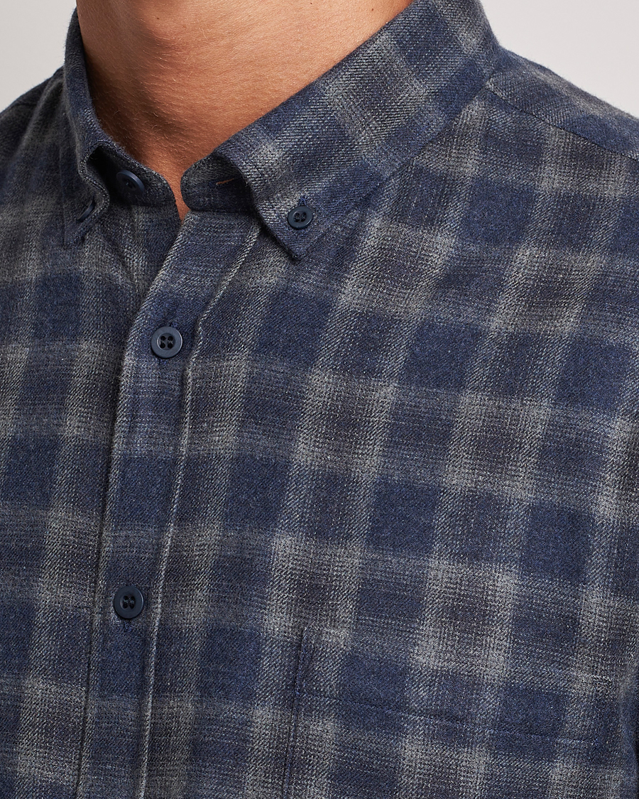 Herr | Skjortor | Sunspel | Brushed Cotton Flannel Shirt Grey/Blue Check