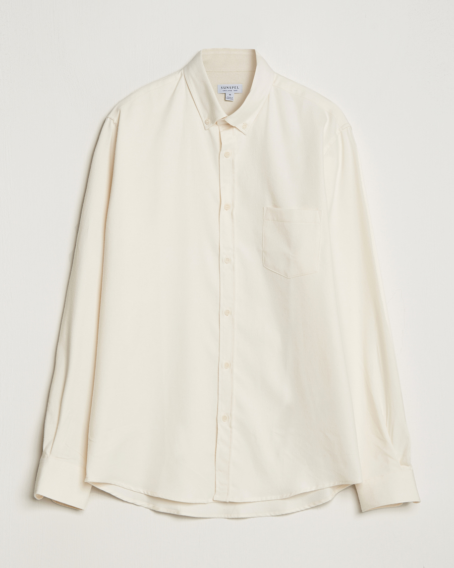 Herr | Skjortor | Sunspel | Brushed Cotton Flannel Shirt Ecru