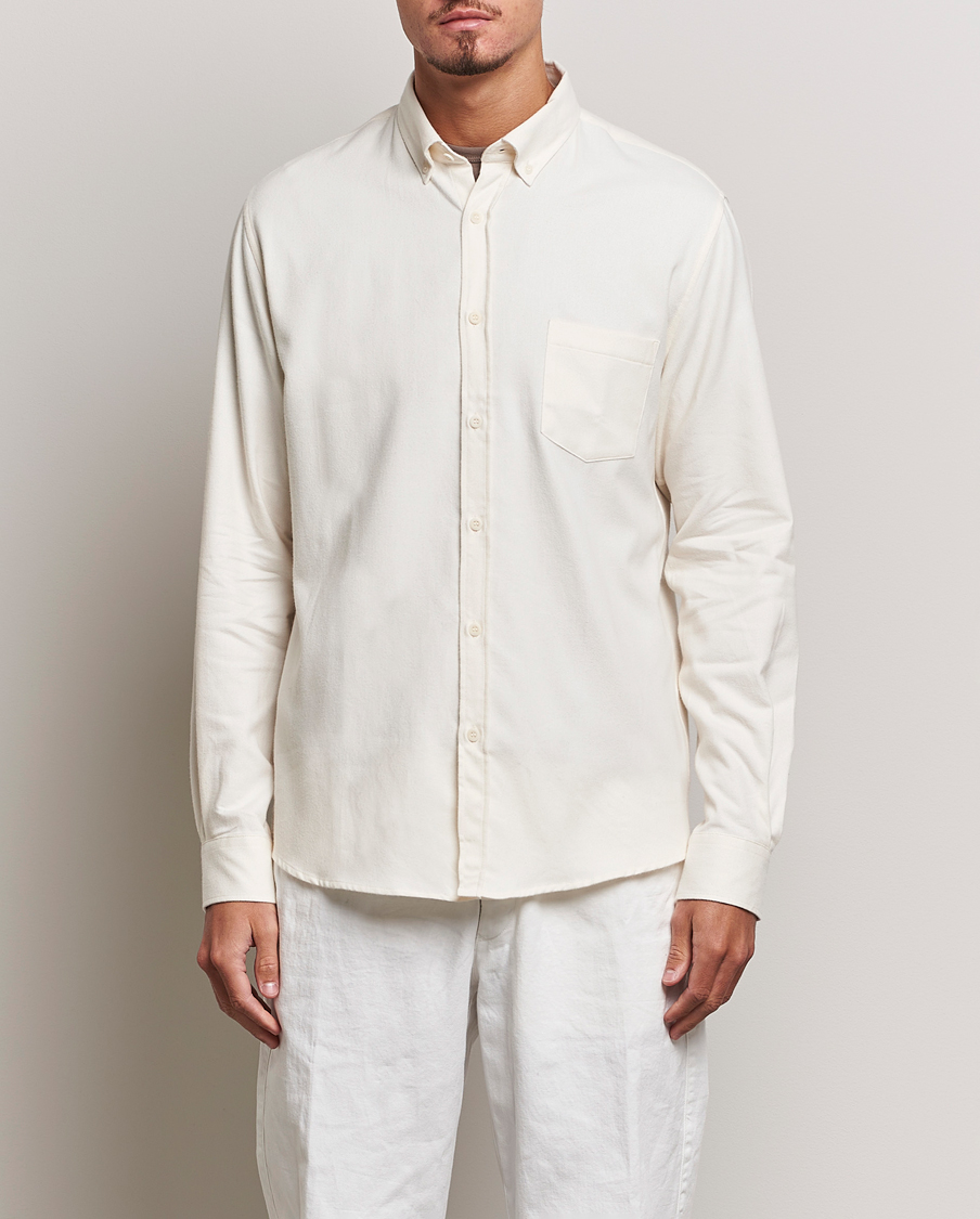 Herr | Skjortor | Sunspel | Brushed Cotton Flannel Shirt Ecru