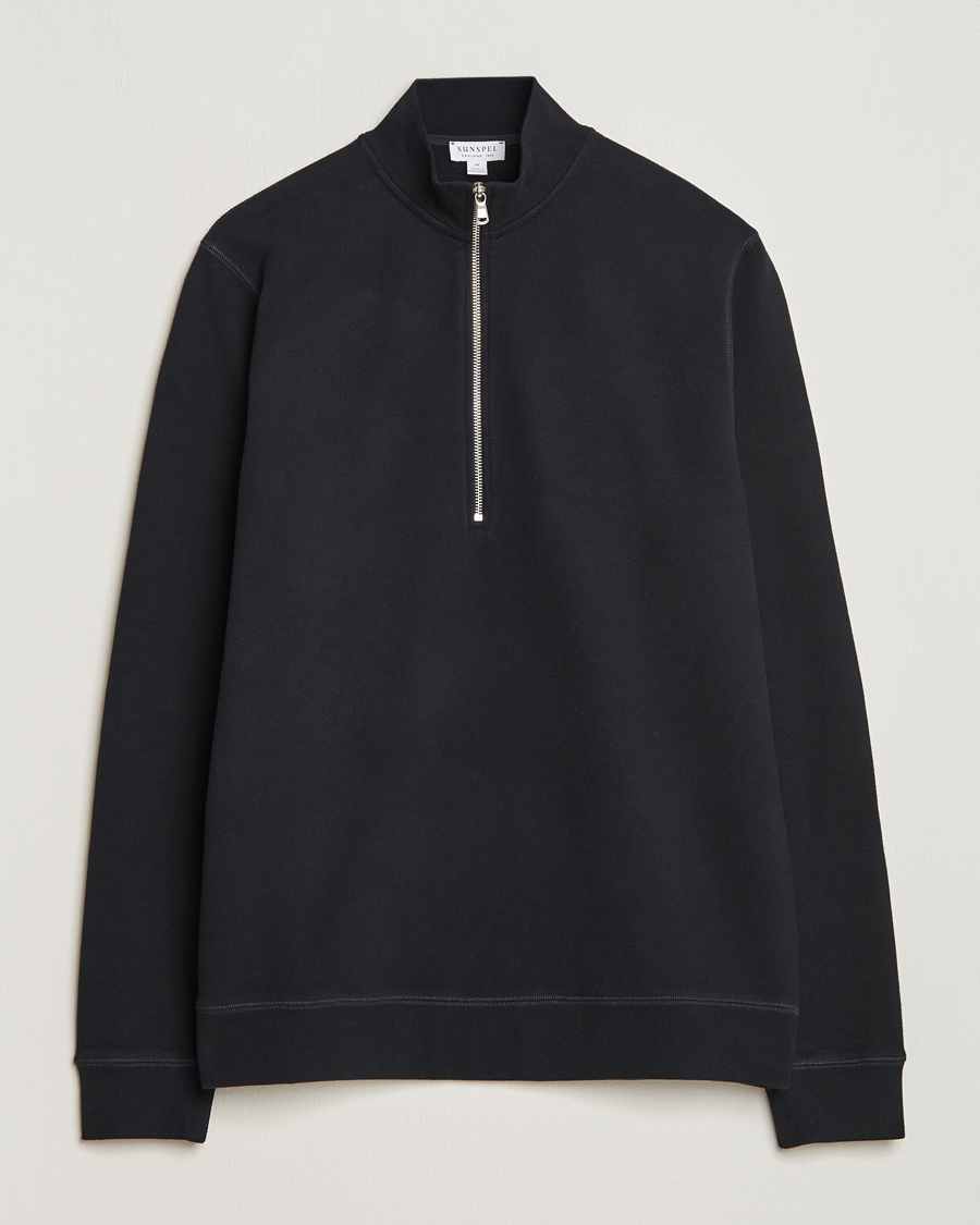 Herr | Tröjor | Sunspel | Loopback Half Zip Sweatshirt Black