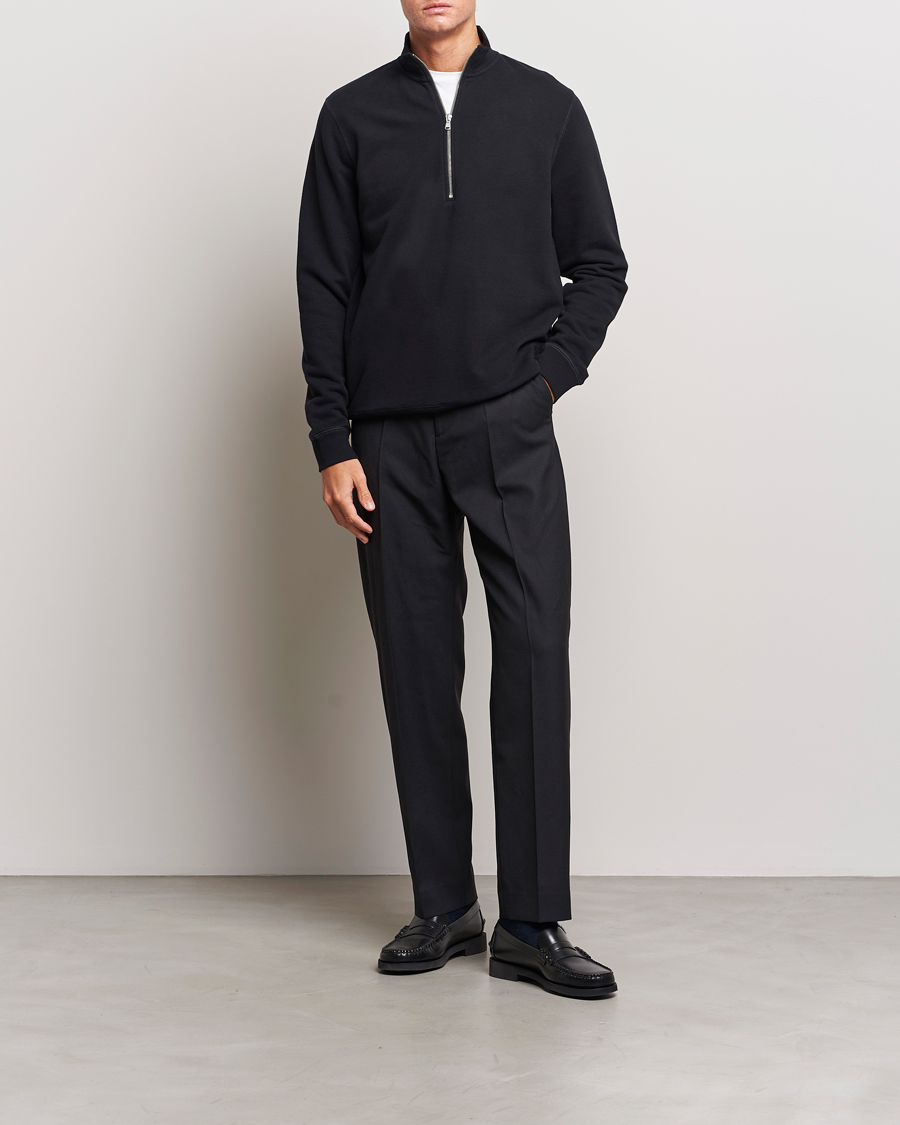 Herr | Tröjor | Sunspel | Loopback Half Zip Sweatshirt Black