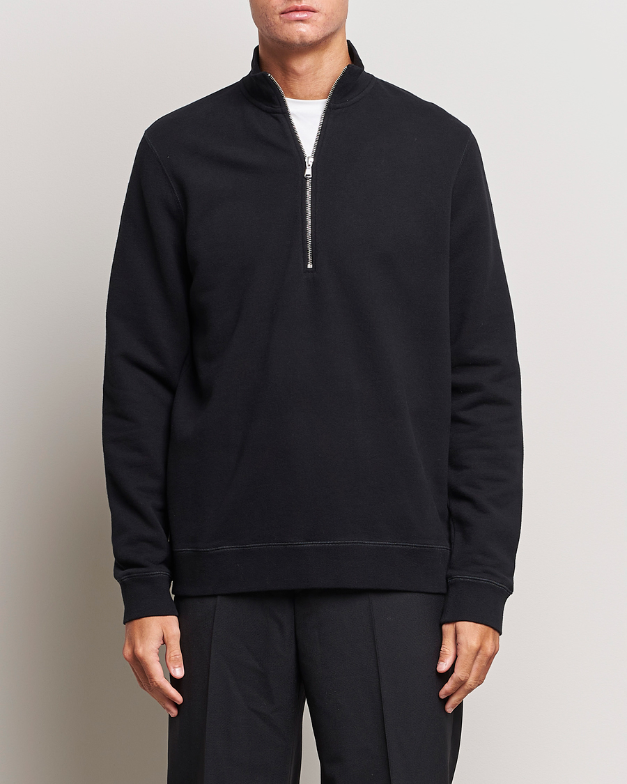 Herr | Tröjor | Sunspel | Loopback Half Zip Sweatshirt Black