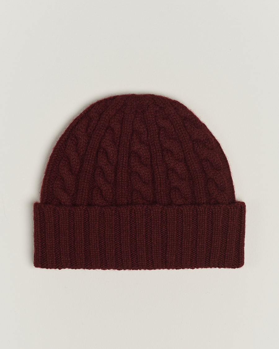 Herr | Sunspel Lambswool Cable Hat Maroon | Sunspel | Lambswool Cable Hat Maroon